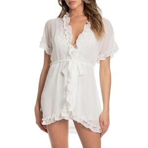 In Bloom By Jonquil Chiffon Ruffled Coordinating Wrap Robe Size XS Rose NWT